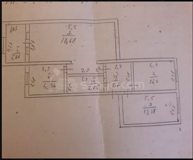 3 Սենյականոց Բնակարան, 65քմ, 5/5 հարկ, Պետական Վիճակում