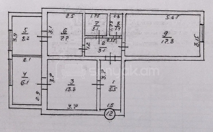 2 Սենյականոց Բնակարան Քարե Շենքում, 66քմ, 5/6 հարկ, Պետական Վիճակում