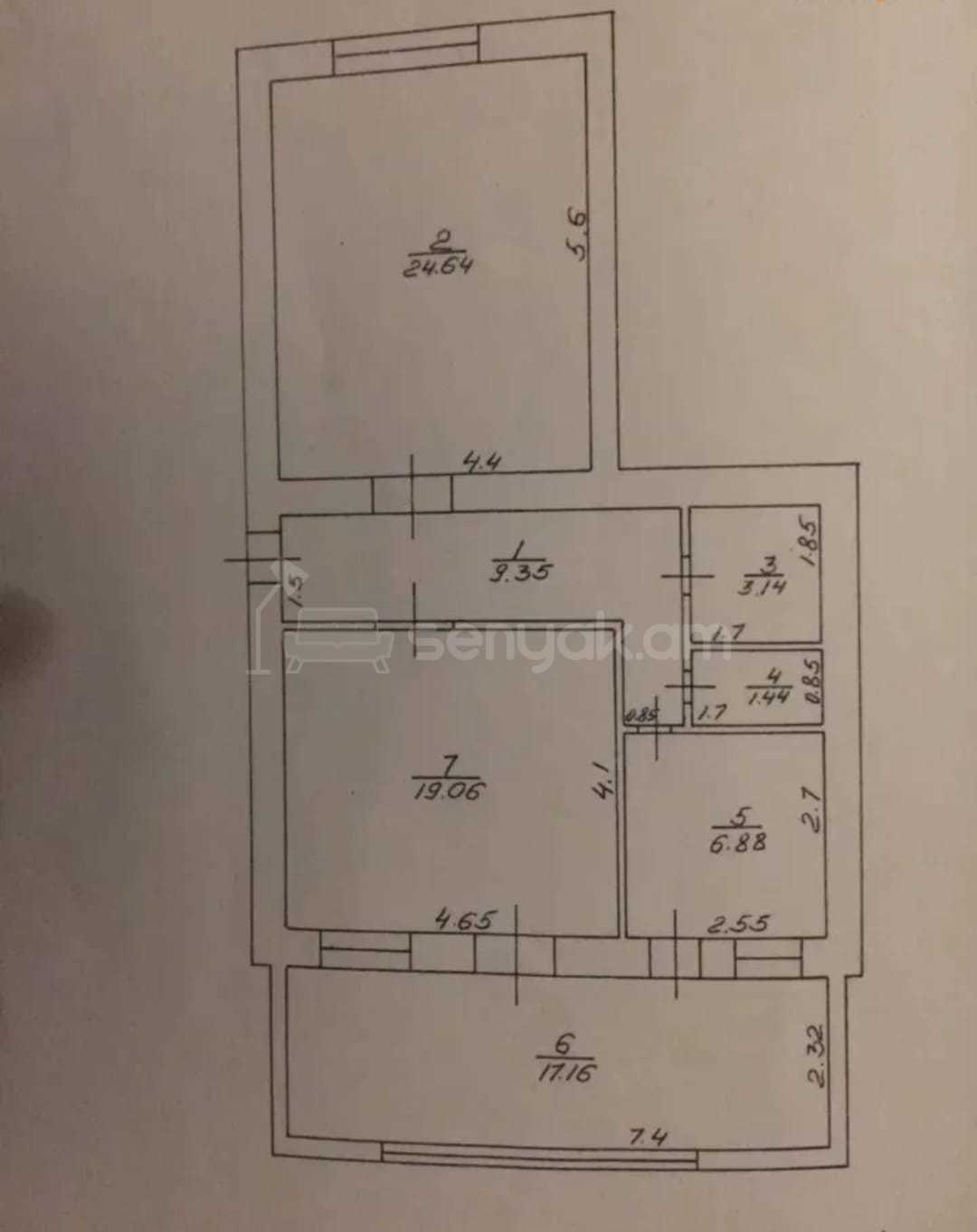 2 Սենյականոց Բնակարան Քարե Շենքում, 80քմ, 2/5 հարկ, Պետական Վիճակում