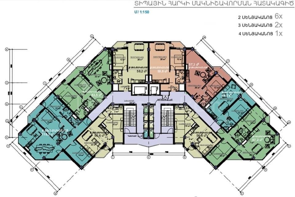 2 Սենյականոց Բնակարան Նորակառույցում, 49քմ, 11/12 հարկ, Զրոյական Վիճակում