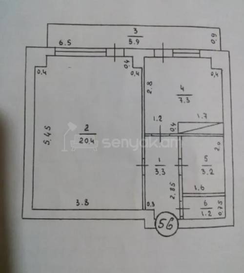 1 Սենյականոց Բնակարան, 41քմ, 2/9 հարկ, Պետական Վիճակում