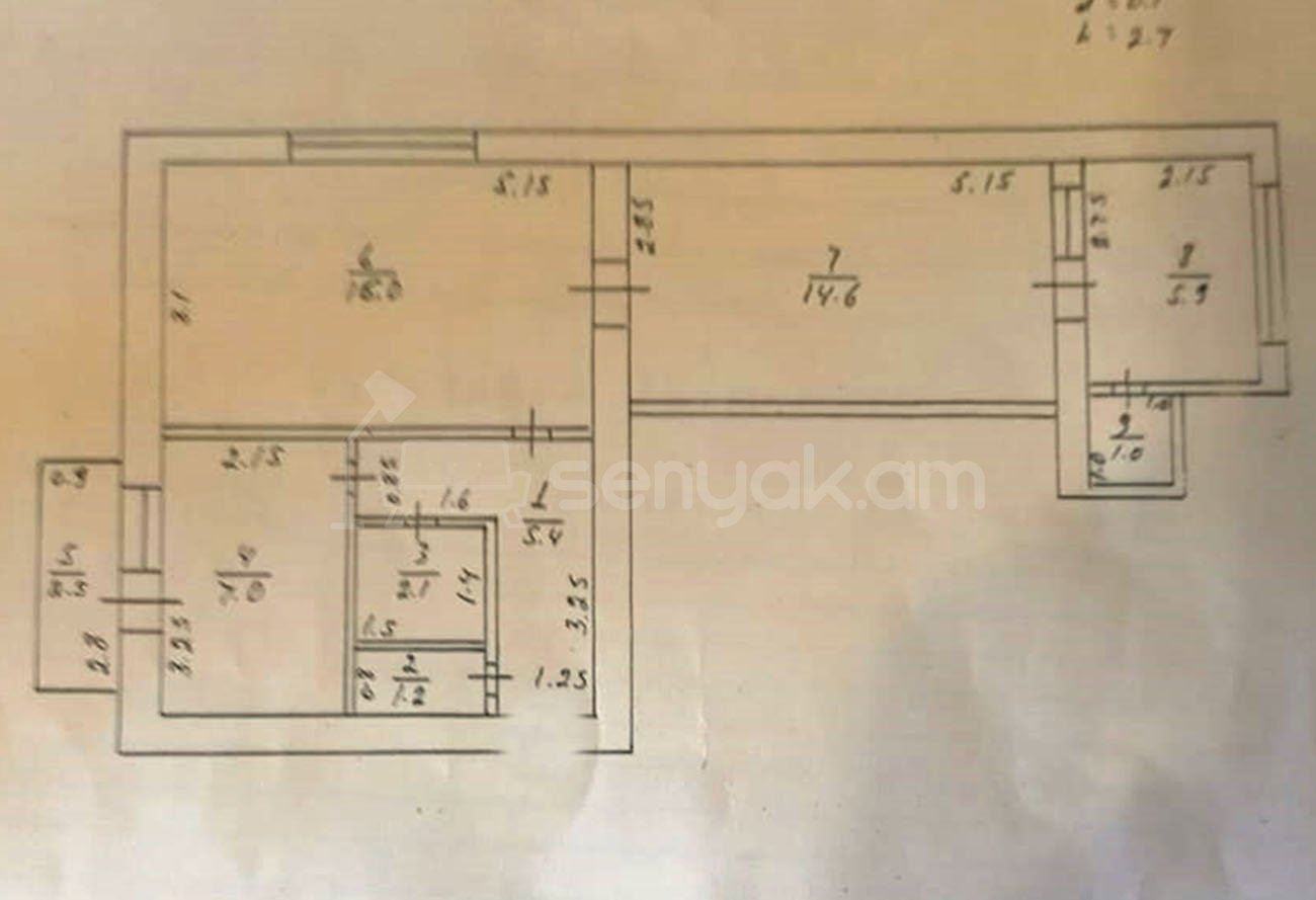 2 Սենյականոց Բնակարան Քարե Շենքում, 55քմ, 4/5 հարկ, Պետական Վիճակում