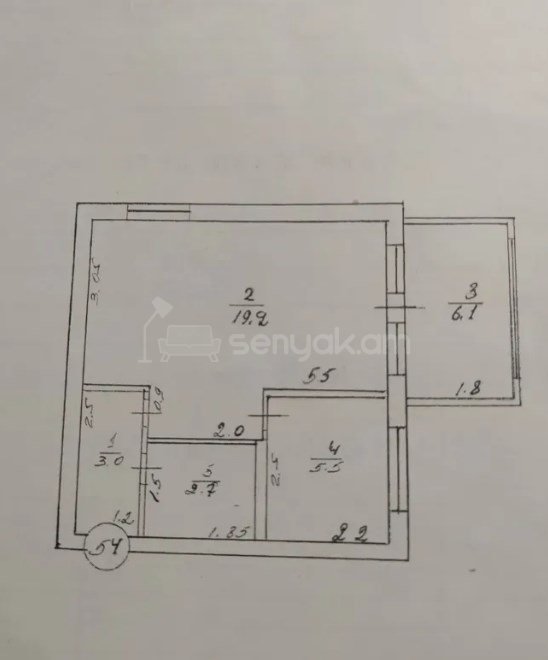 1 Սենյականոց Բնակարան, 38քմ, 3/5 հարկ, Կապիտալ Վերանորոգված