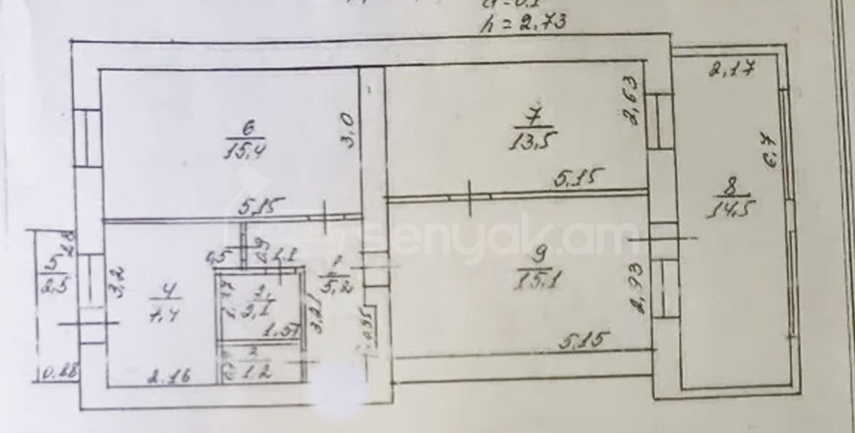 3 Սենյականոց Բնակարան Քարե Շենքում, 77քմ, 3/5 հարկ, Պետական Վիճակում