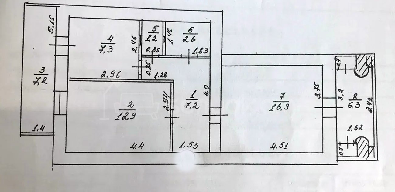 2 Սենյականոց Բնակարան Քարե Շենքում, 62քմ, 3/5 հարկ, Պետական Վիճակում