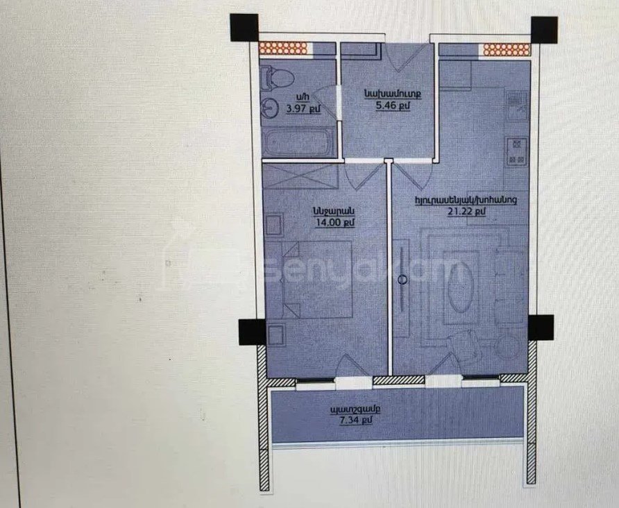 2 Սենյականոց Բնակարան, 51քմ, 6/14 հարկ, Զրոյական Վիճակում