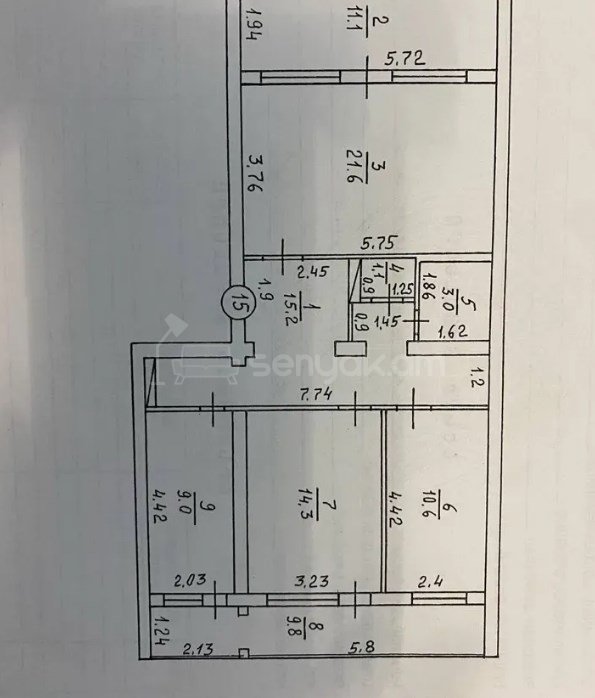 3 Սենյականոց Բնակարան, 96քմ, 8/9 հարկ, Նորմալ Վիճակում