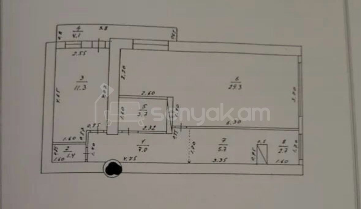 2 Սենյականոց Բնակարան Քարե Շենքում, 65քմ, 5/5 հարկ, Նորմալ Վիճակում