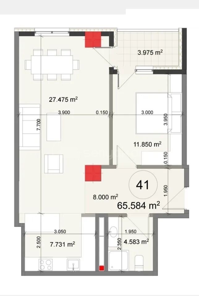 2 Սենյականոց Բնակարան, 65քմ, 7/14 հարկ, Զրոյական Վիճակում