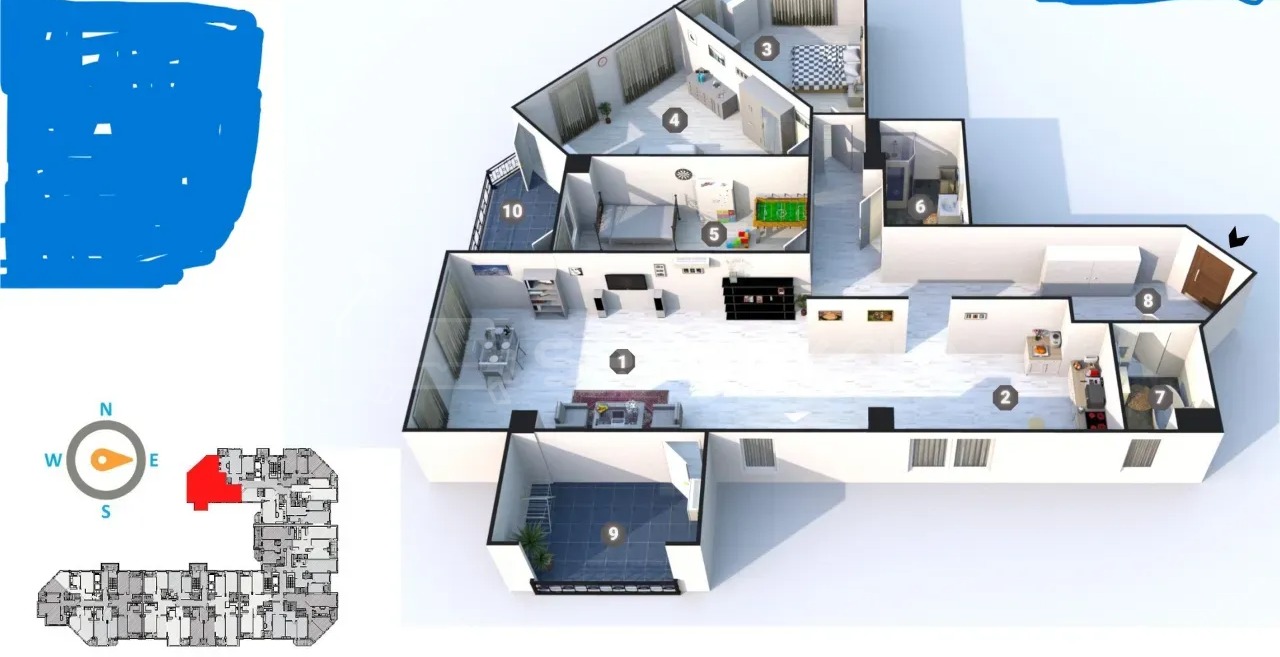 4 Սենյականոց Բնակարան Նորակառույցում, 127քմ, 6/14 հարկ, Զրոյական Վիճակում