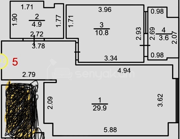 2 Սենյականոց Բնակարան Նորակառույց Քարե Շենքում, 50քմ, 5/16 հարկ, Զրոյական Վիճակում