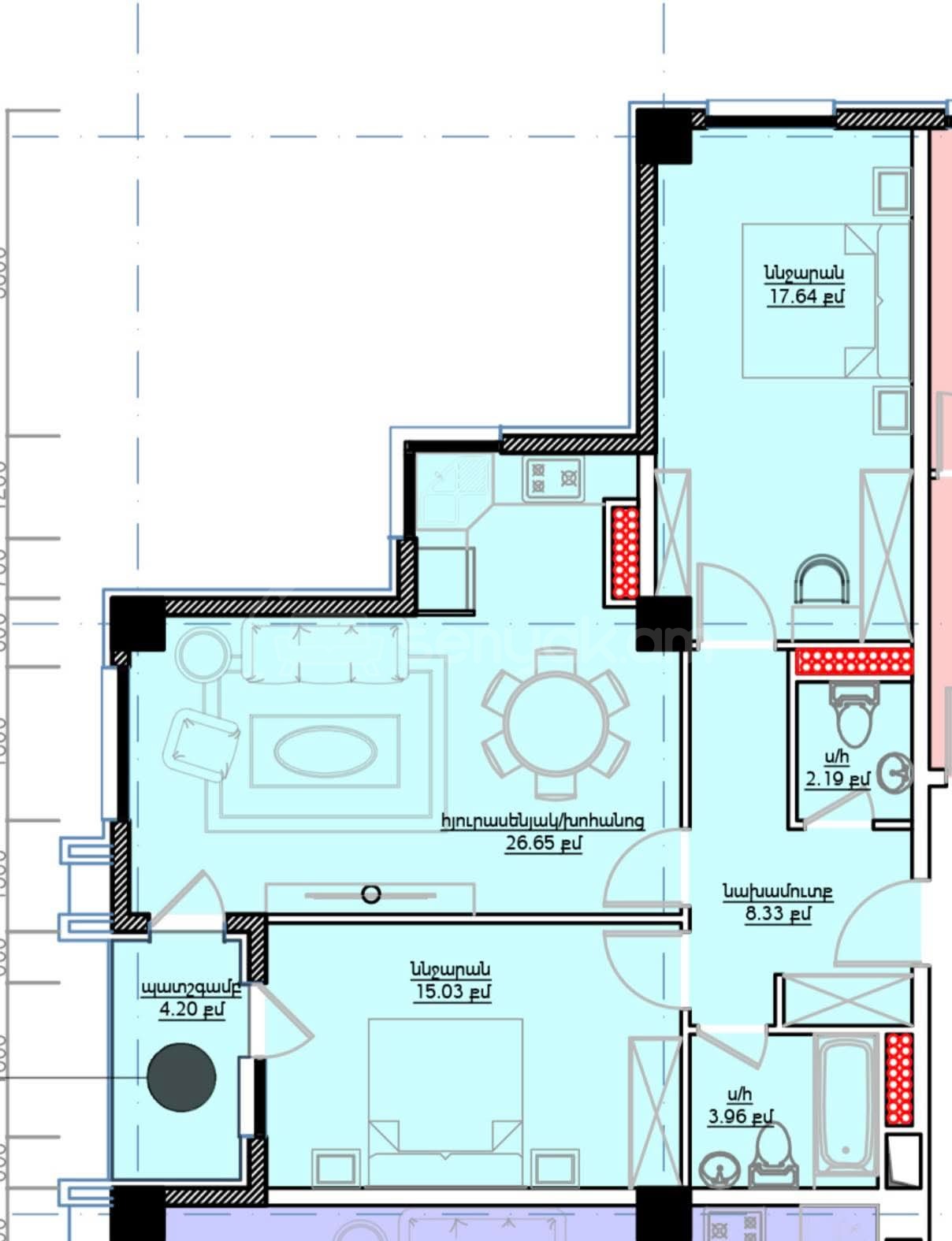 3 Սենյականոց Բնակարան Նորակառույցում, 78քմ, 13/15 հարկ, Զրոյական Վիճակում