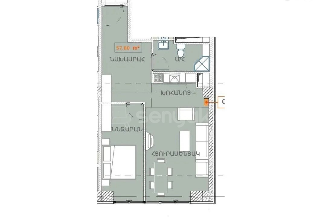 2 Սենյականոց Բնակարան Նորակառույցում, 58քմ, 5/19 հարկ, Զրոյական Վիճակում