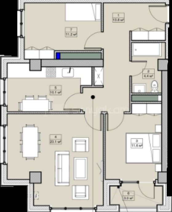 3 Սենյականոց Բնակարան Նորակառույցում, 77քմ, 2/15 հարկ, Զրոյական Վիճակում