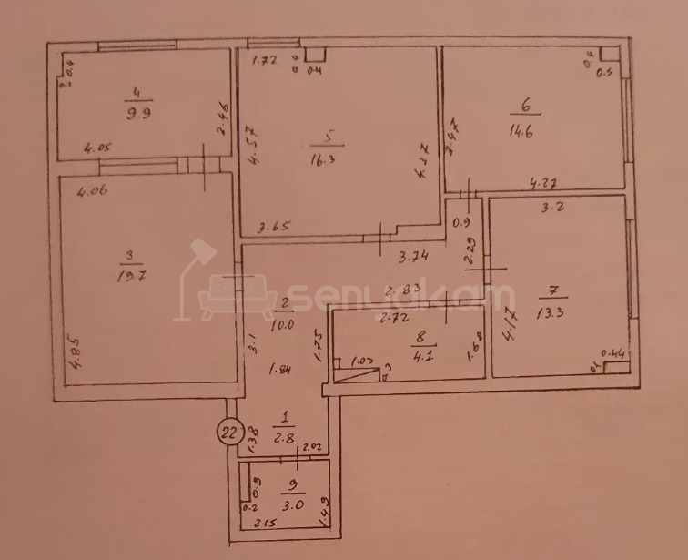 3 Սենյականոց Բնակարան, 94քմ, 6/9 հարկ, Նորմալ Վիճակում