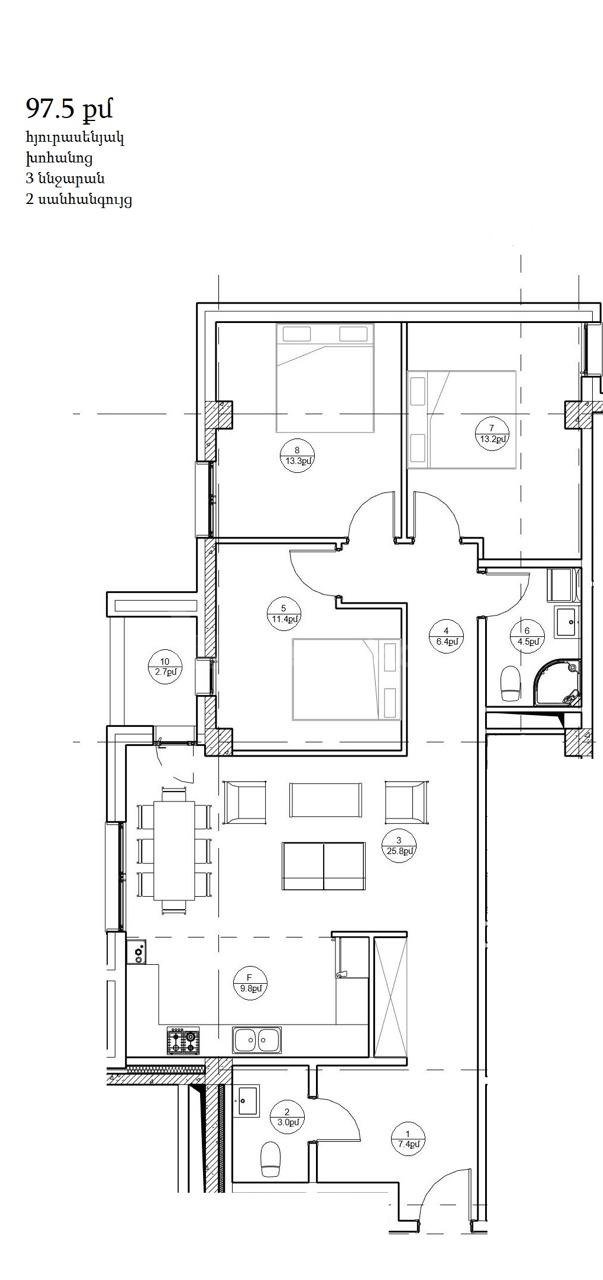 4 Սենյականոց Բնակարան Նորակառույցում, 98քմ, 8/8 հարկ, Դիզայներական Վերանորոգված