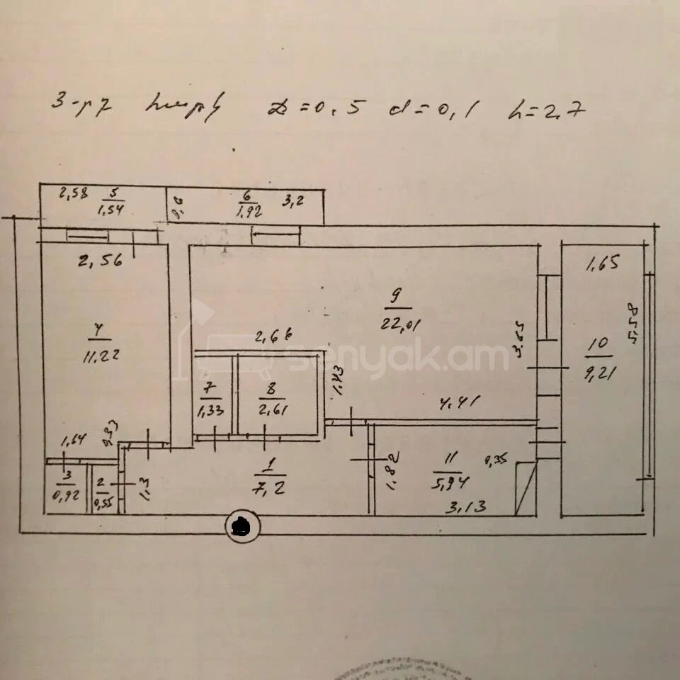 3 Սենյականոց Բնակարան Քարե Շենքում, 67քմ, 3/5 հարկ, Պետական Վիճակում