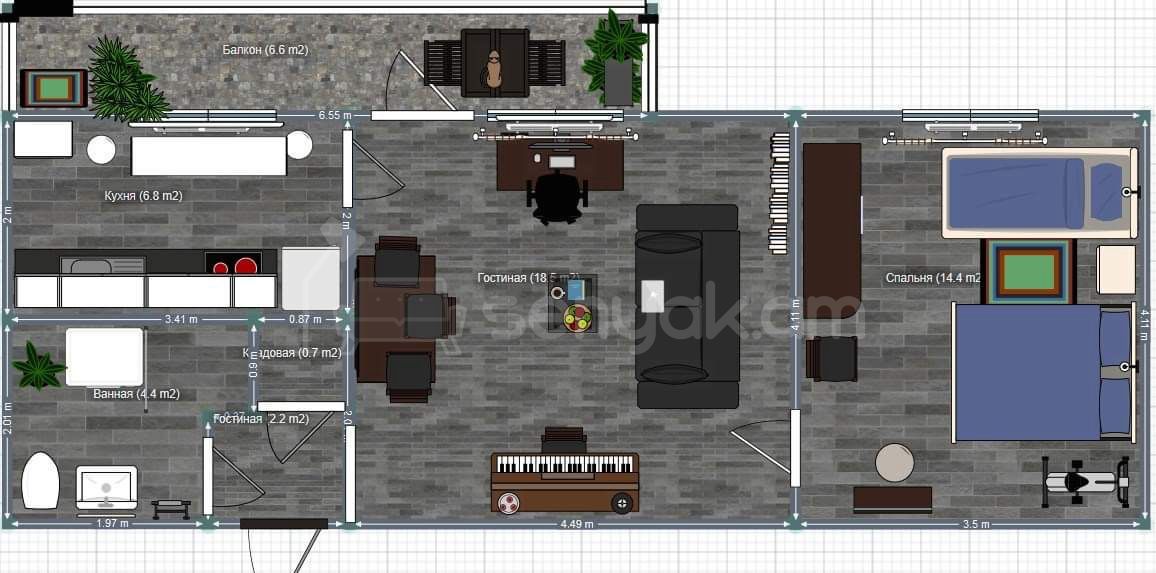 2 Սենյականոց Բնակարան Քարե Շենքում, 52քմ, 2/3 հարկ, Դիզայներական Վերանորոգված