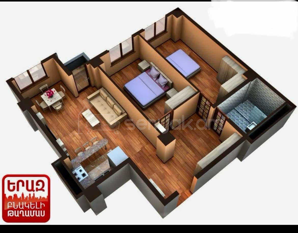 3 Սենյականոց Բնակարան Նորակառույցում, 74քմ, 3/8 հարկ, Կապիտալ Վերանորոգված