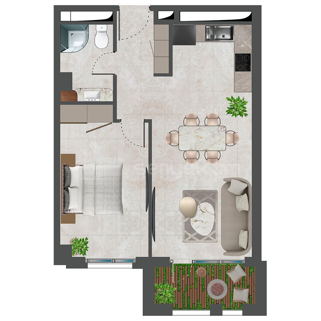 2 Սենյականոց Բնակարան Նորակառույցում, 56քմ, 7/16 հարկ, Զրոյական Վիճակում