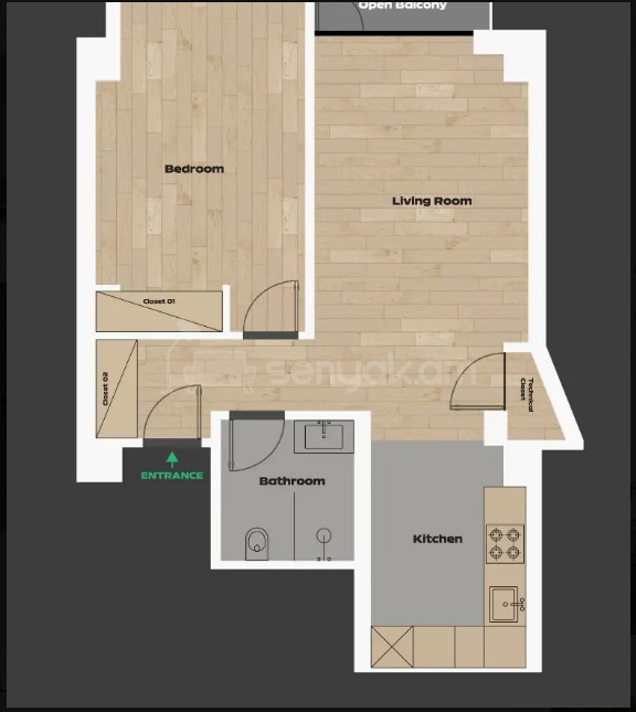 2 Սենյականոց Բնակարան Նորակառույցում, 54քմ, 2/15 հարկ, Կապիտալ Վերանորոգված