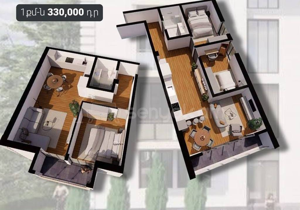 2 Սենյականոց Բնակարան Նորակառույցում, 45քմ, 2/4 հարկ, Զրոյական Վիճակում