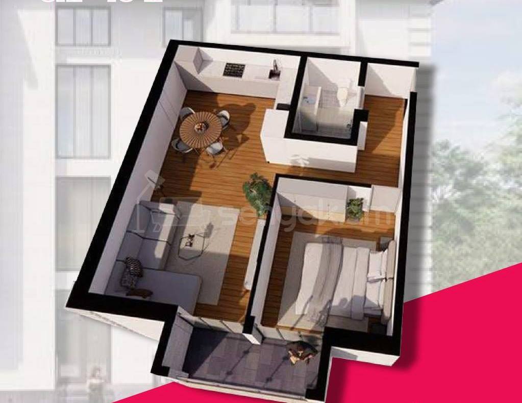 2 Սենյականոց Բնակարան Նորակառույցում, 45քմ, 2/4 հարկ, Զրոյական Վիճակում