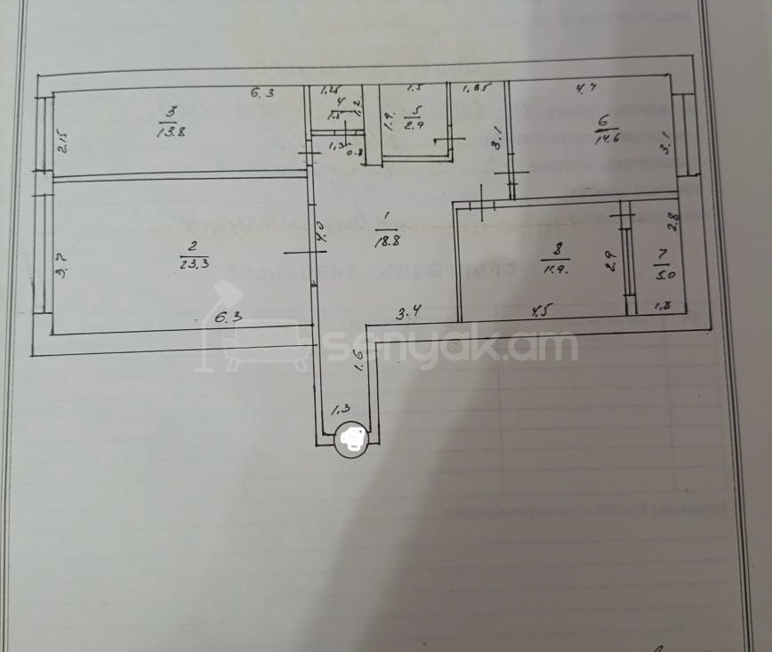 3 Սենյականոց Բնակարան Քարե Շենքում, 92քմ, 2/8 հարկ, Կապիտալ Վերանորոգված