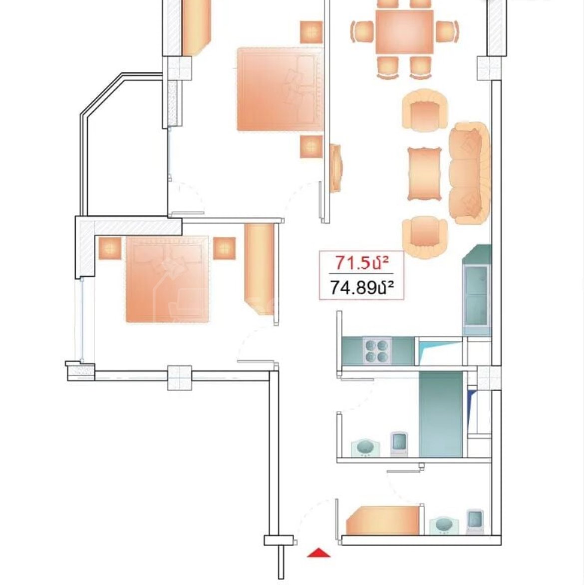 3 Սենյականոց Բնակարան Նորակառույցում, 72քմ, 8/16 հարկ, Զրոյական Վիճակում