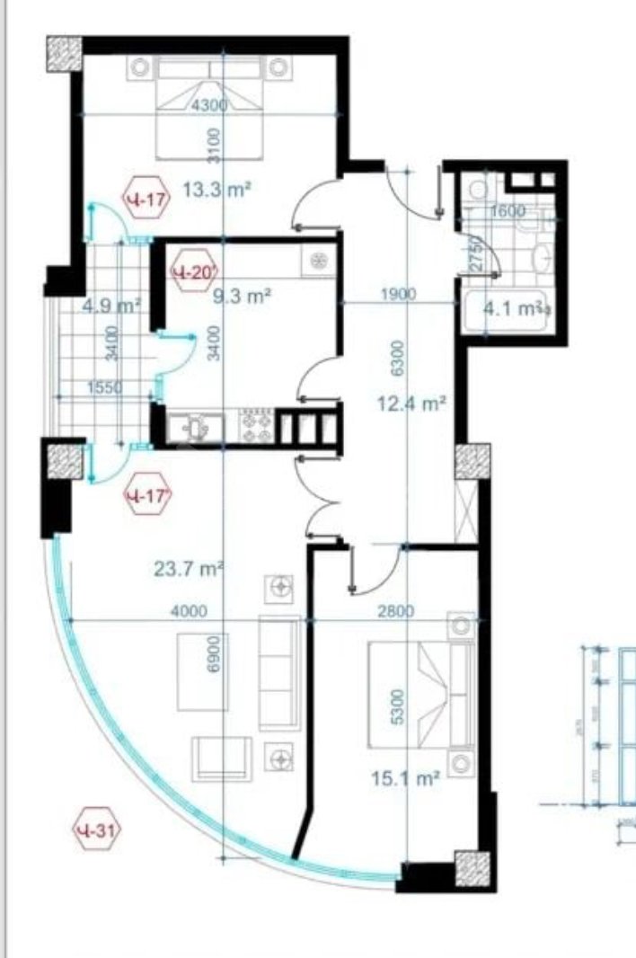 3 Սենյականոց Բնակարան Նորակառույցում, 83քմ, 15/20 հարկ, Զրոյական Վիճակում