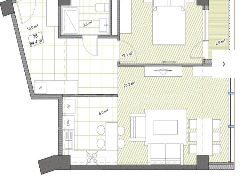 2 Սենյականոց Բնակարան Նորակառույցում, 65քմ, 23/25 հարկ, Զրոյական Վիճակում