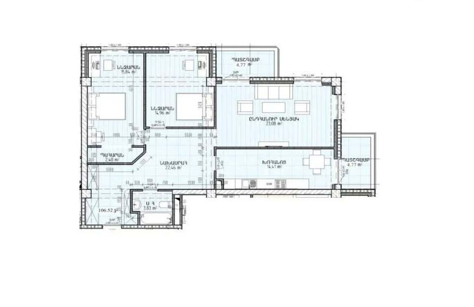 3 Սենյականոց Բնակարան Նորակառույցում, 107քմ, 5/13 հարկ, Կապիտալ Վերանորոգված