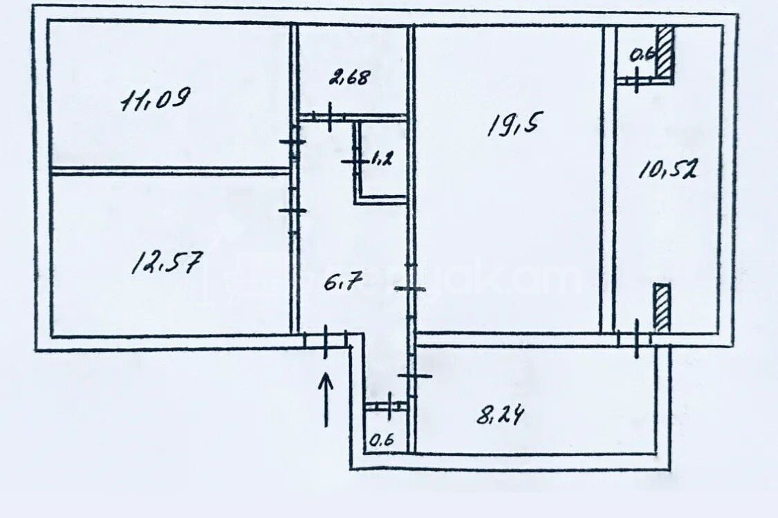 3 Սենյականոց Բնակարան, 74քմ, 1/9 հարկ, Պետական Վիճակում