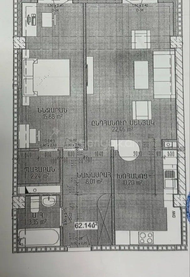 2 Սենյականոց Բնակարան Նորակառույցում, 62քմ, 8/13 հարկ, Կապիտալ Վերանորոգված