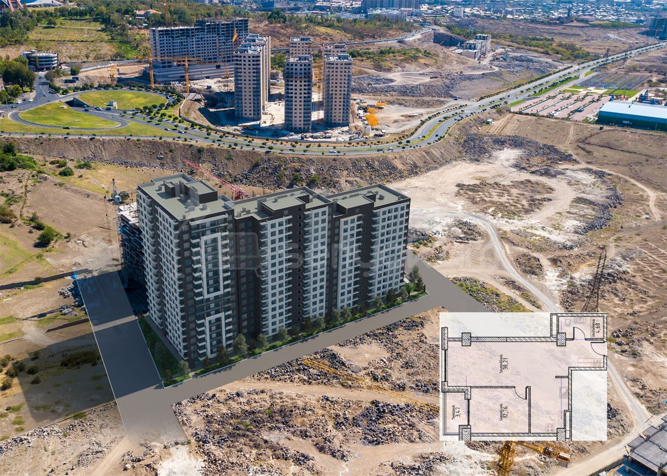 2 Սենյականոց Բնակարան Նորակառույցում, 60քմ, 10/18 հարկ, Զրոյական Վիճակում