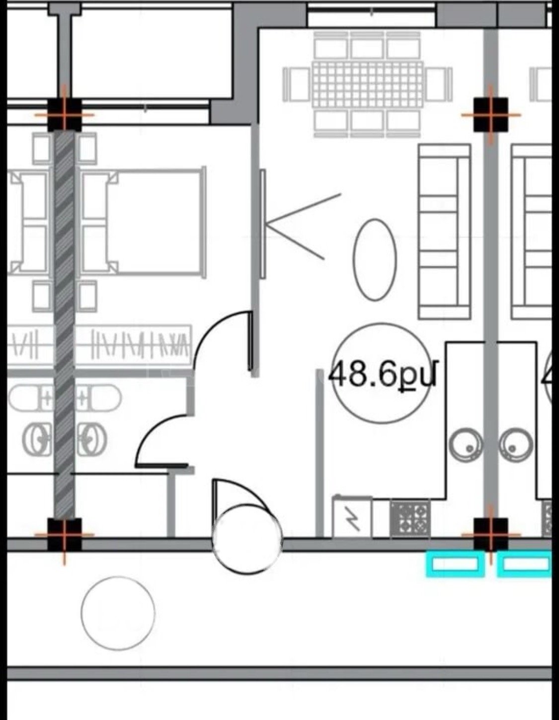 2 Սենյականոց Բնակարան Նորակառույցում, 49քմ, 1/5 հարկ, Զրոյական Վիճակում
