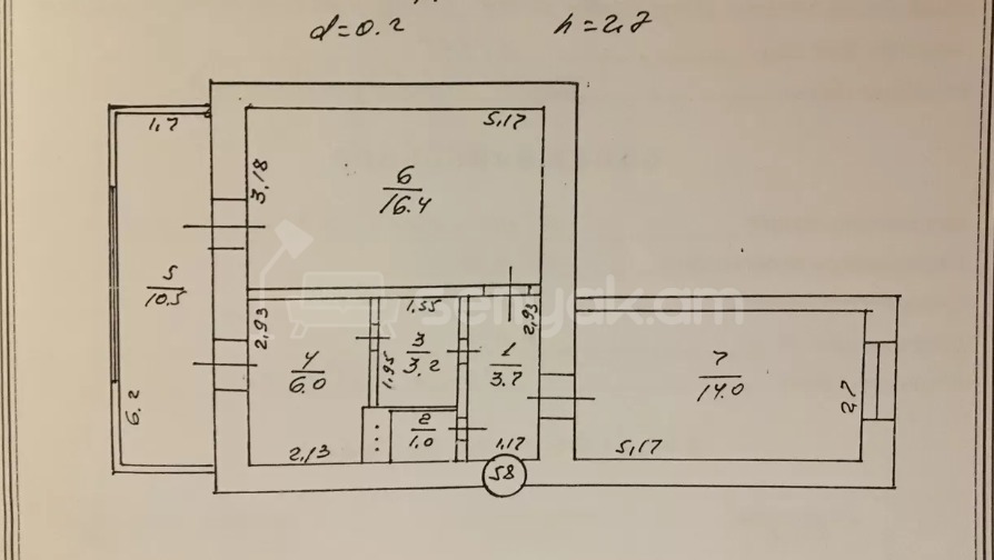 2 Սենյականոց Բնակարան Քարե Շենքում, 55քմ, 5/5 հարկ, Պետական Վիճակում
