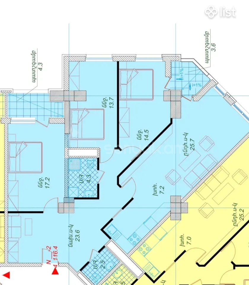 3 Սենյականոց Բնակարան Նորակառույցում, 84քմ, 16/16 հարկ, Զրոյական Վիճակում