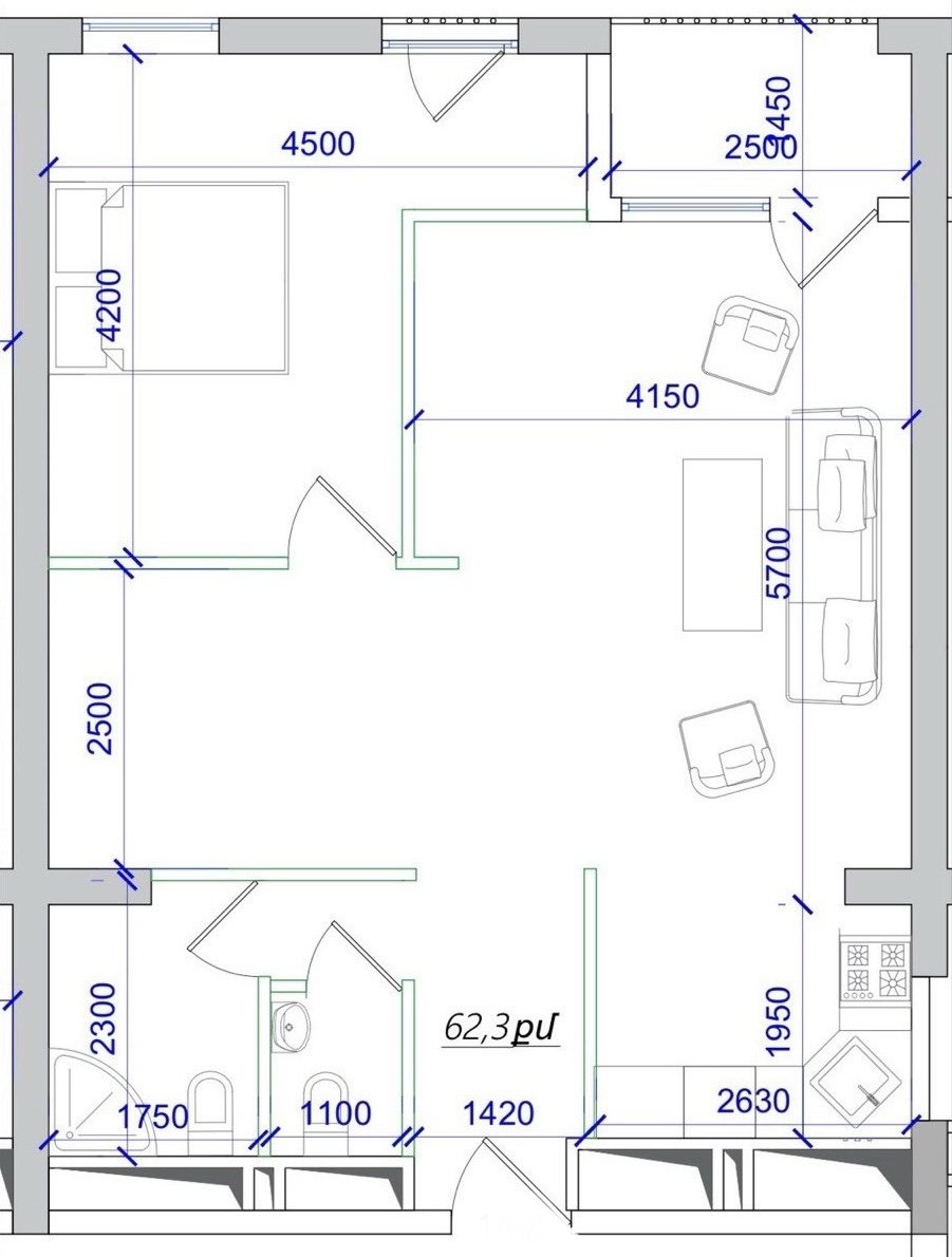2 Սենյականոց Բնակարան Նորակառույցում, 62քմ, 9/15 հարկ, Զրոյական Վիճակում