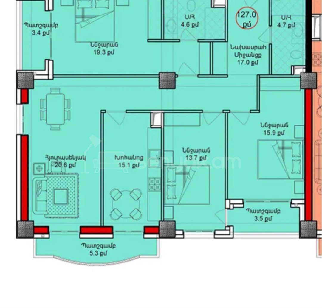4 Սենյականոց Բնակարան Նորակառույցում, 127քմ, 9/16 հարկ, Զրոյական Վիճակում