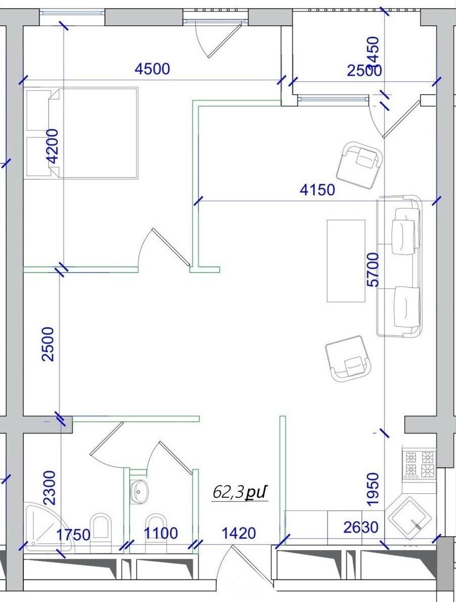 2 Սենյականոց Բնակարան Նորակառույցում, 62քմ, 9/15 հարկ, Զրոյական Վիճակում