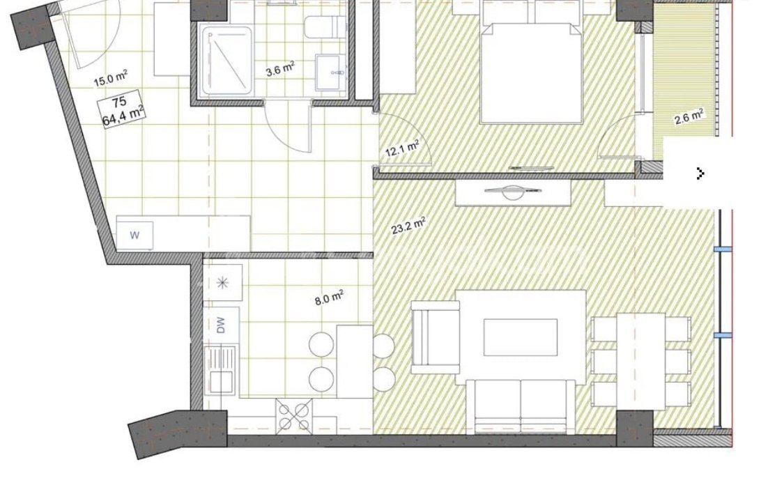 2 Սենյականոց Բնակարան Նորակառույցում, 64քմ, 19/20 հարկ, Կապիտալ Վերանորոգված