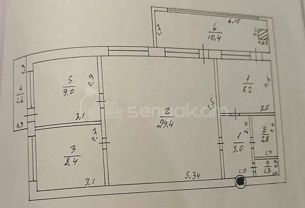 3 Սենյականոց Բնակարան Քարե Շենքում, 77քմ, 5/5 հարկ, Պետական Վիճակում