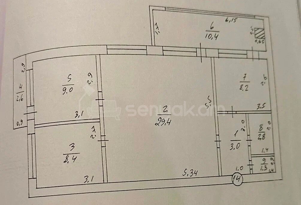 3 Սենյականոց Բնակարան Քարե Շենքում, 77քմ, 5/5 հարկ, Պետական Վիճակում