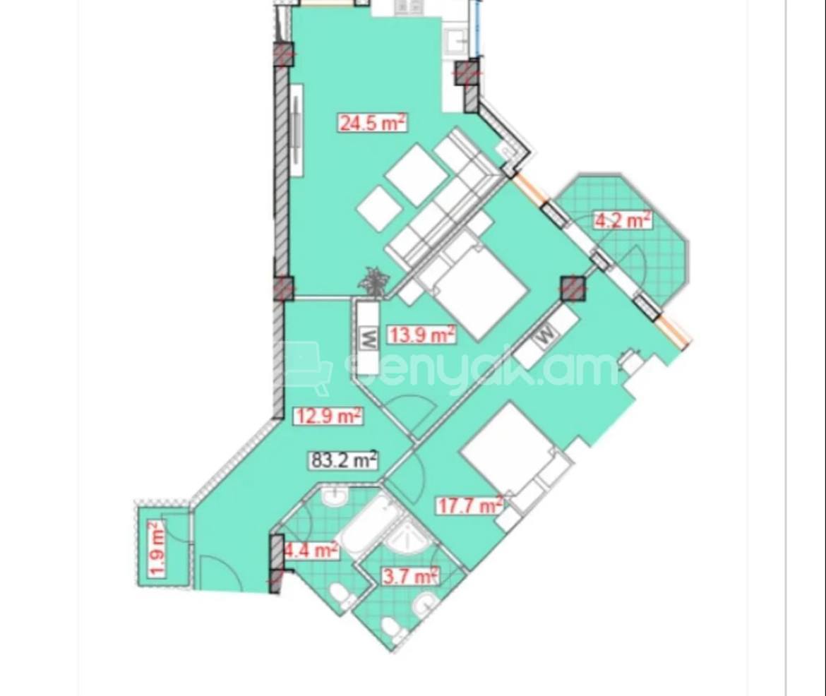 3 Սենյականոց Բնակարան, 84քմ, 14/22 հարկ, Զրոյական Վիճակում