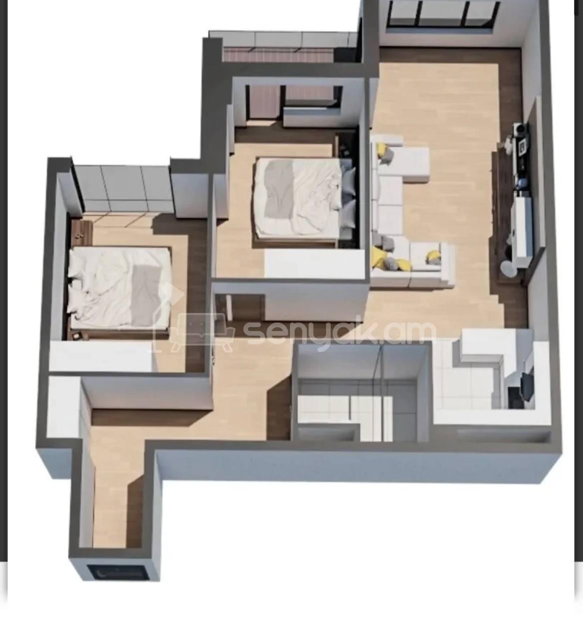 3 Սենյականոց Բնակարան, 76քմ, 13/14 հարկ, Զրոյական Վիճակում