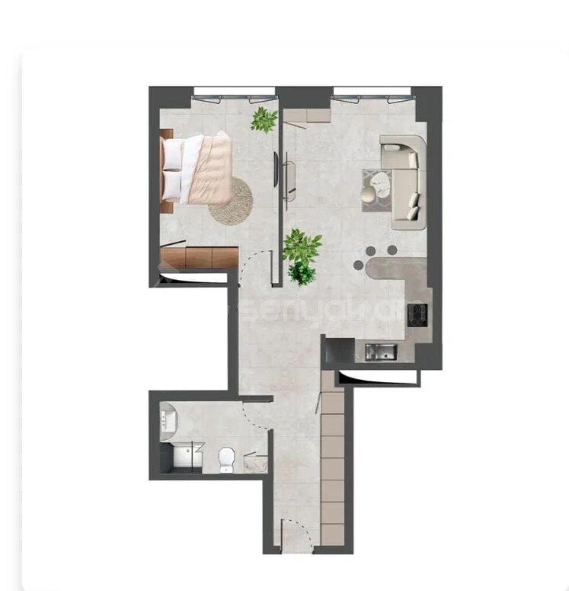 2 Սենյականոց Բնակարան Նորակառույցում, 51քմ, 2/16 հարկ, Զրոյական Վիճակում