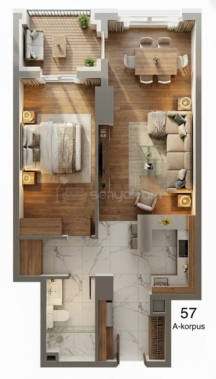 2 Սենյականոց Բնակարան, 57քմ, 6/9 հարկ, Զրոյական Վիճակում