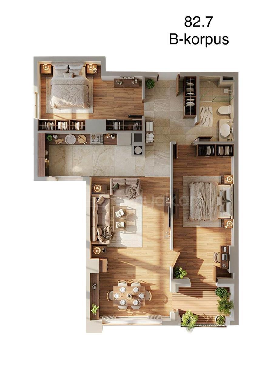 3 Սենյականոց Բնակարան Նորակառույցում, 83քմ, 6/9 հարկ, Զրոյական Վիճակում