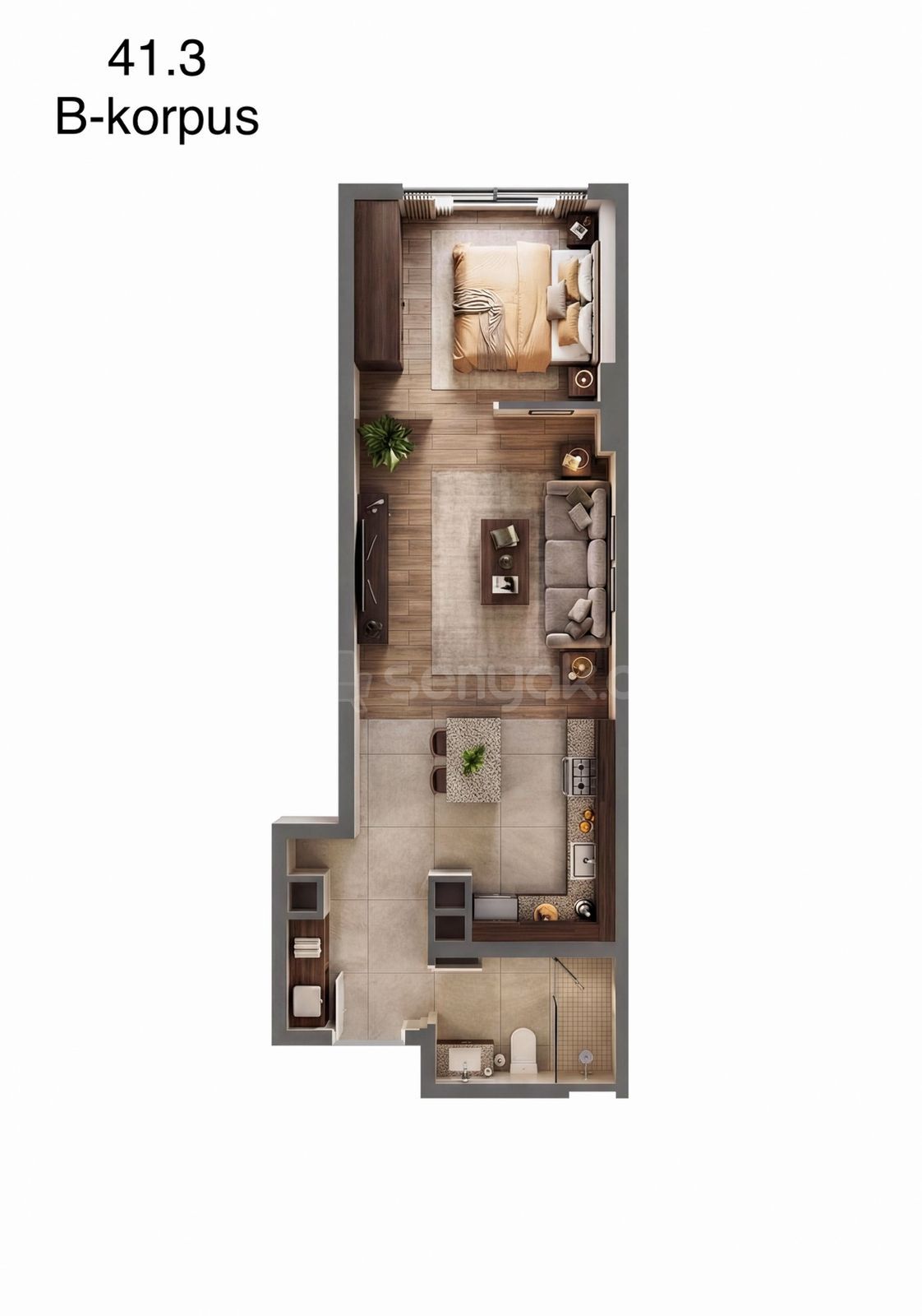 1 Սենյականոց Բնակարան Նորակառույցում, 41քմ, 3/8 հարկ, Զրոյական Վիճակում